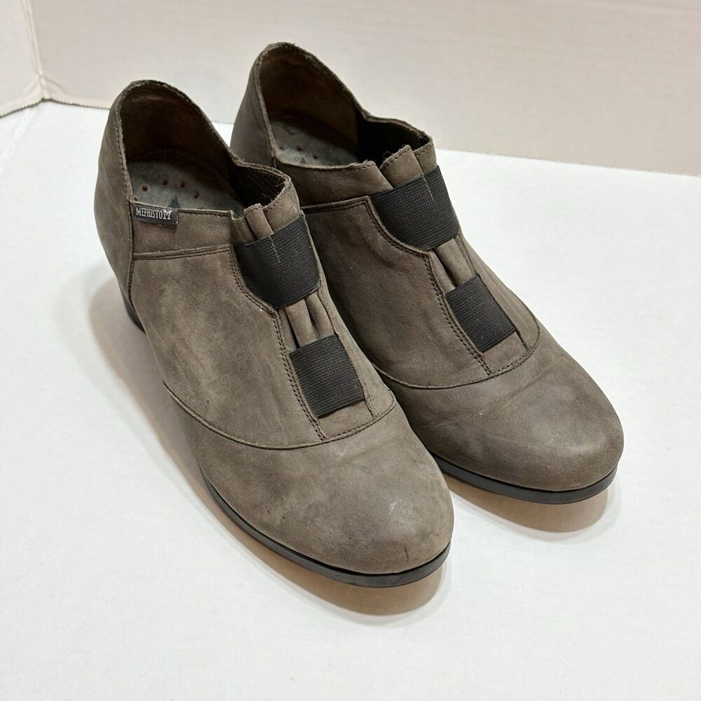 Mephisto Womens 7.5 Gray Suede Wedge Loafers Comfort Slip On Shoes Low Booties